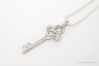 Large Designer Cubic Zirconia Key Sterling Silver Necklace