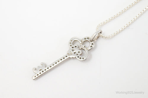 Large Designer Cubic Zirconia Key Sterling Silver Necklace