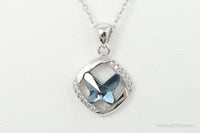 Blue Crystal Cubic Zirconia Butterfly Sterling Silver Necklace