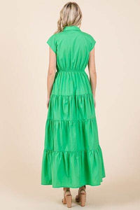 Mittoshop Button Up Collared Tiered Maxi Shirt Dress