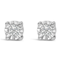 .925 Sterling Silver 1/10 Cttw Round Brilliant-Cut Lab Grown Diamond Miracle-Set Stud Earrings (F-G Color, VS1-VS2 Clarity)