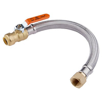 3/4" Push fit x 3/4" FIP, 15" Flexible Water Heater Connector Hose, with Ball Valve
