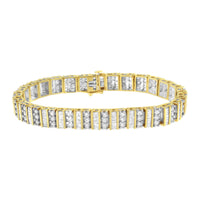 14K Yellow Gold 5.50 Cttw Round and Baguette Diamond Link Bracelet