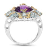 Two Tone Plated 4.45 Carat Genuine Amethyst & Blue Topaz .925 Sterling Silver Ring