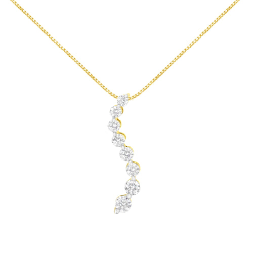 14k Yellow Gold 3.0 cttw Baguette and Brilliant Round-Cut Diamond Journey 18" Pendant Necklace (I-J Color, I2-I3 Clarity)