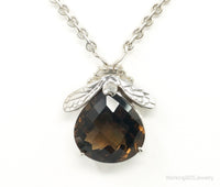 Designer Knight & Hammer Large Smoky Topaz Bee Sterling Silver Necklace