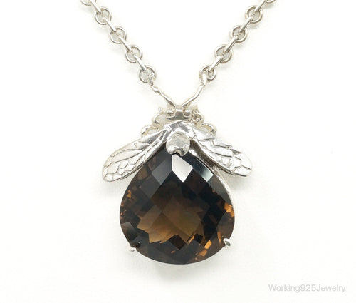 Designer Knight & Hammer Large Smoky Topaz Bee Sterling Silver Necklace