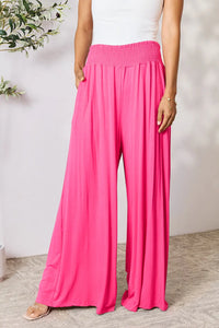Basic Bae Full Size Smocked Wide Waistband Wide Leg Pants
