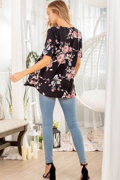 Heimish Full Size Crisscross Neck Floral Babydoll Top Plus Size