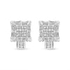 14K White Gold 1.0 Cttw Princess and Baguette-Cut Diamond Square Framed Huggie Hoop Omega Earrings (H-I Color, SI1-SI2 Clarity)