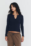 Ribbed Knit Cardigan in Navy