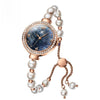 Women's Pearl Bracelet Watch Rose Gold Crystal Bezel