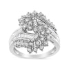 10K White Gold 1/2 Cttw Round and Baguette-Cut "S" Shaped Bypass Cocktail Ring (I-J Color, I1-I2 Clarity) - Size 7