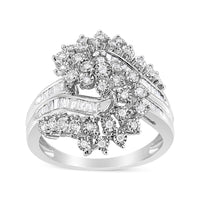 10K White Gold 1/2 Cttw Round and Baguette-Cut "S" Shaped Bypass Cocktail Ring (I-J Color, I1-I2 Clarity) - Size 7