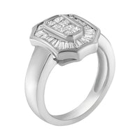 14K White Gold 1.00 Cttw Baguette and Princess-Cut Diamond Cocktail Art Deco Style Ring (H-I Color, SI1-SI2 Clarity) - Size 7