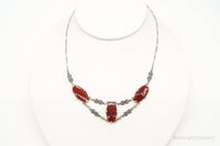 Antique Carnelian Marcasite Sterling Silver Necklace