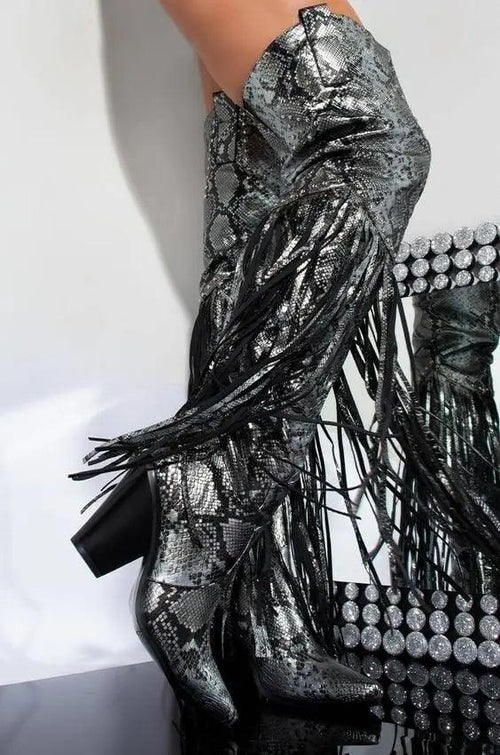 Vintage Fringe Over-the-Knee Boots