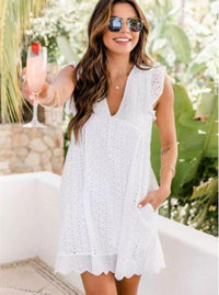 Women's Country Lace Jacquard Hollow V-Neck Dress