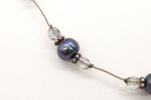 Vintage Tahitian Pearl & Glass Bead Sterling Silver String Necklace