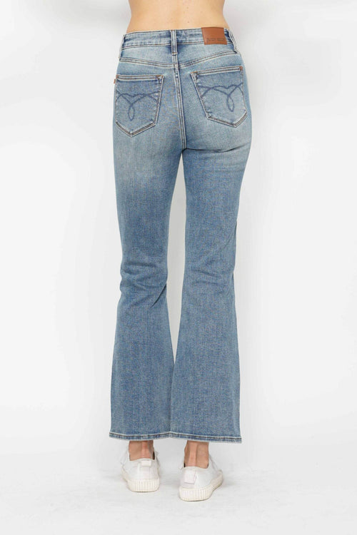Judy Blue Full Size Tummy Control Back Embroidered Pocketed Bootcut Jeans Plus Size