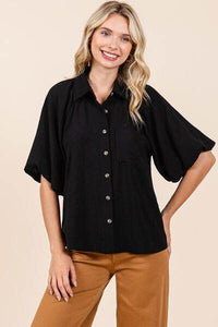 Mittoshop Airflow Short Bubble Sleeve Button Down Shirt