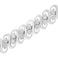 .925 Sterling Silver 1/4 cttw Round-Cut Diamond Double Row Wrapped S-Link Bracelet (I-J Color, I2-I3 Clarity) - Size 7.25"