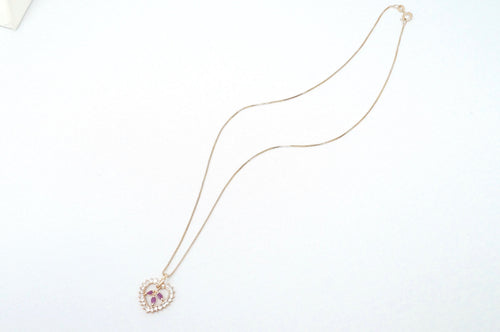 Vtg Ruby Simulated Heart Accented Rose Gold Vermeil Sterling Silver Necklace 18"