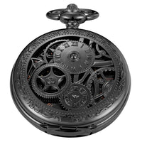 Whodoit Black Gear Double Cover Mens Mechanical Pocket Watch Double Cover Roman Design Dial Chain Mechanical Pocket Watch