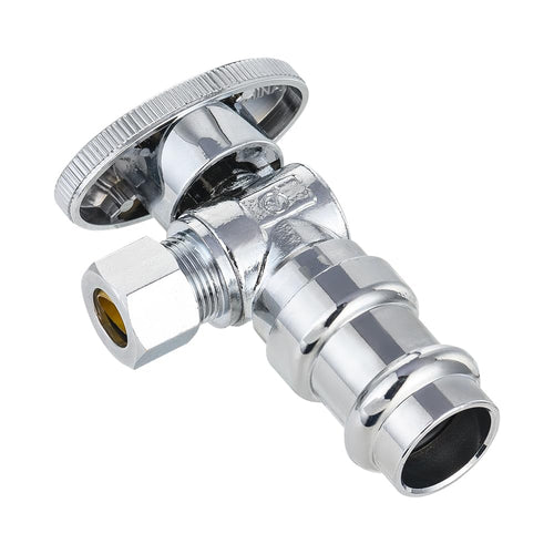 1/2" Press x 3/8" OD Compr. Angle Stop Valve, 1/4 Turn (Lead Free) Plumbingsell