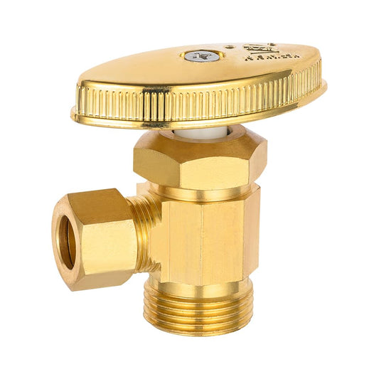 1/2" Nominal (5/8" OD) Comprx 3/8" OD Compr. Angle Stop Valve, Multi Turn, Brushed Brass (Lead Free)