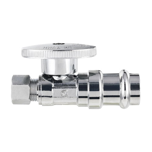 1/2" Press x 3/8" OD Compr. Straight Stop Valve, 1/4 Turn (Lead Free)