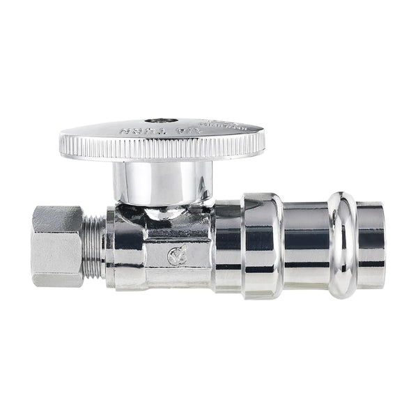 1/2" Press x 3/8" OD Compr. Straight Stop Valve, 1/4 Turn (Lead Free)