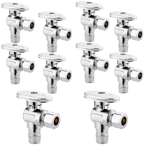 10 Pcs 1/2" PEX Expansion x 3/8" OD Compr. Angle Stop Valve, 1/4 Turn (Lead Free) Plumbingsell