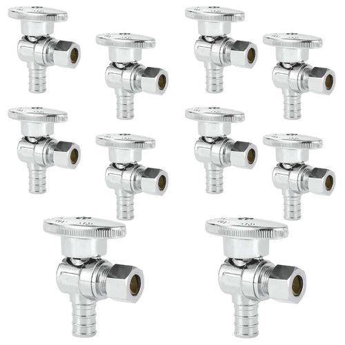 10 Pcs 1/2" PEX Crimp x 3/8" OD Compr. Angle Stop Valve, 1/4 Turn (Lead Free) Plumbingsell