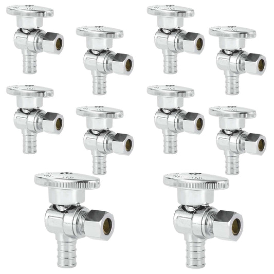 10 Pcs 1/2" PEX Crimp x 3/8" OD Compr. Angle Stop Valve, 1/4 Turn (Lead Free) Plumbingsell