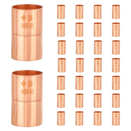 30 Pcs 3/4" Copper Coupling, No Stop at Wholesale Price