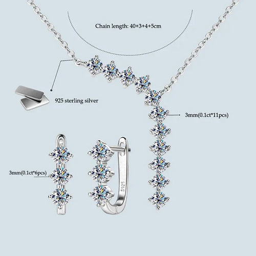 1.7ct Moissanite Necklace And Earrings Set 925 Sterling Silver Y Pendant D