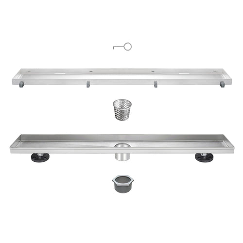 Linear Shower Drain 24" Comes with Tiled Stealth and 304 Stainless Steel Brushed Polished 2 in 1 Panels, Tile Insert Shower Drain, Equipped with Adjustableft,Hair Filters