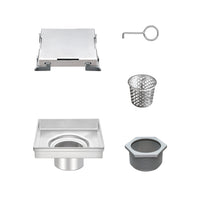 4" Square Shower Drain with Flat Cover, Stainless Steel Shower Floor Drain with 2 in 1 Flat & Tile Insert Cover, Floor Shower Drain with Hair Strainer