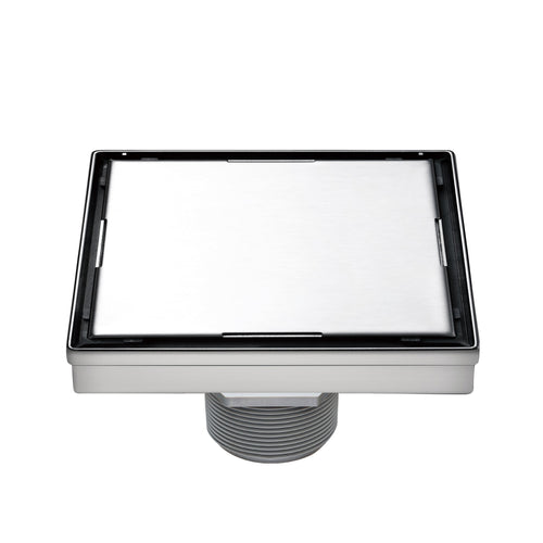 4" Square Shower Drain with Flat Cover, Stainless Steel Shower Floor Drain with 2 in 1 Flat & Tile Insert Cover, Floor Shower Drain with Hair Strainer