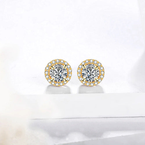 1 Carat D Color Moissanite Stud Earrings 18K Gold Plated 925 Silver