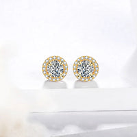1 Carat D Color Moissanite Stud Earrings 18K Gold Plated 925 Silver
