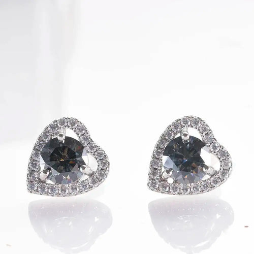 1 Ct 6.5mm Pink Moissanite Heart Stud Earrings 925 Sterling Silver