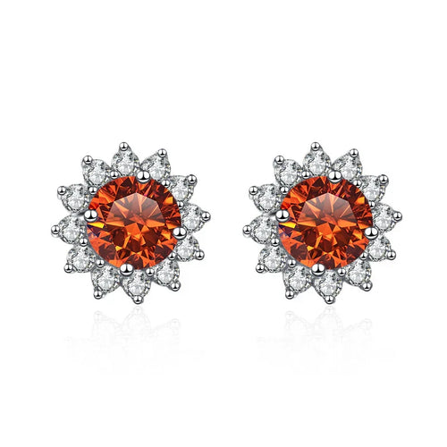 1 Ct D Color Moissanite Earrings 925 Sterling Silver Sunflower Studs For Women Wedding
