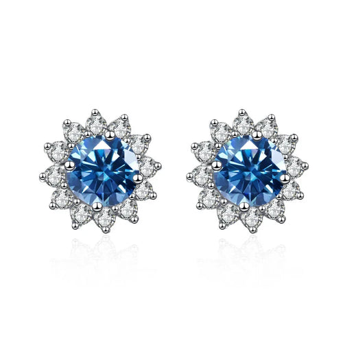 1 Ct D Color Moissanite Earrings 925 Sterling Silver Sunflower Studs For Women Wedding
