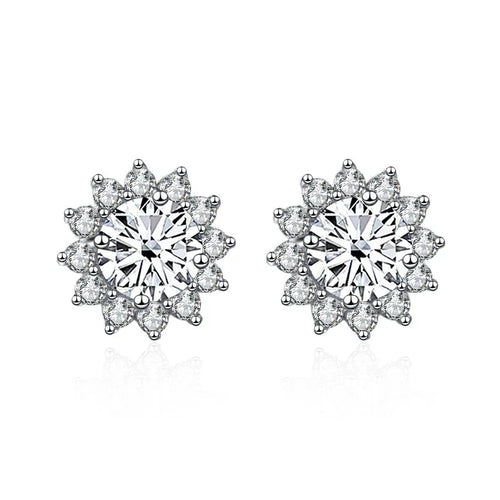 1 Ct D Color Moissanite Earrings 925 Sterling Silver Sunflower Studs For Women Wedding