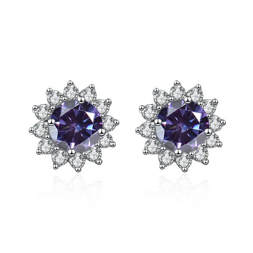 1 Ct D Color Moissanite Earrings 925 Sterling Silver Sunflower Studs For Women Wedding