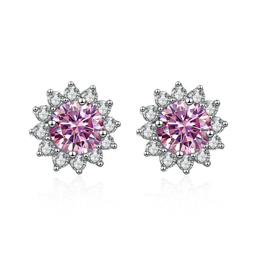 1 Ct D Color Moissanite Earrings 925 Sterling Silver Sunflower Studs For Women Wedding