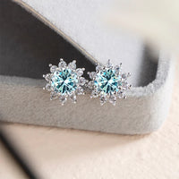 1 Ct D Color Moissanite Earrings 925 Sterling Silver Sunflower Studs For Women Wedding