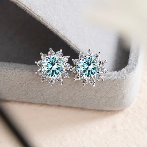 1 Ct D Color Moissanite Earrings 925 Sterling Silver Sunflower Studs For Women Wedding